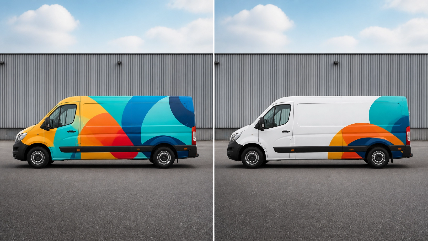 Commercial service vehicle with professionally applied fleet graphics